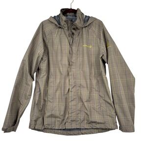 Merrell Opti-Shell Rain Jacket Men Large Brown Plaid Hooded Waterproof Packable